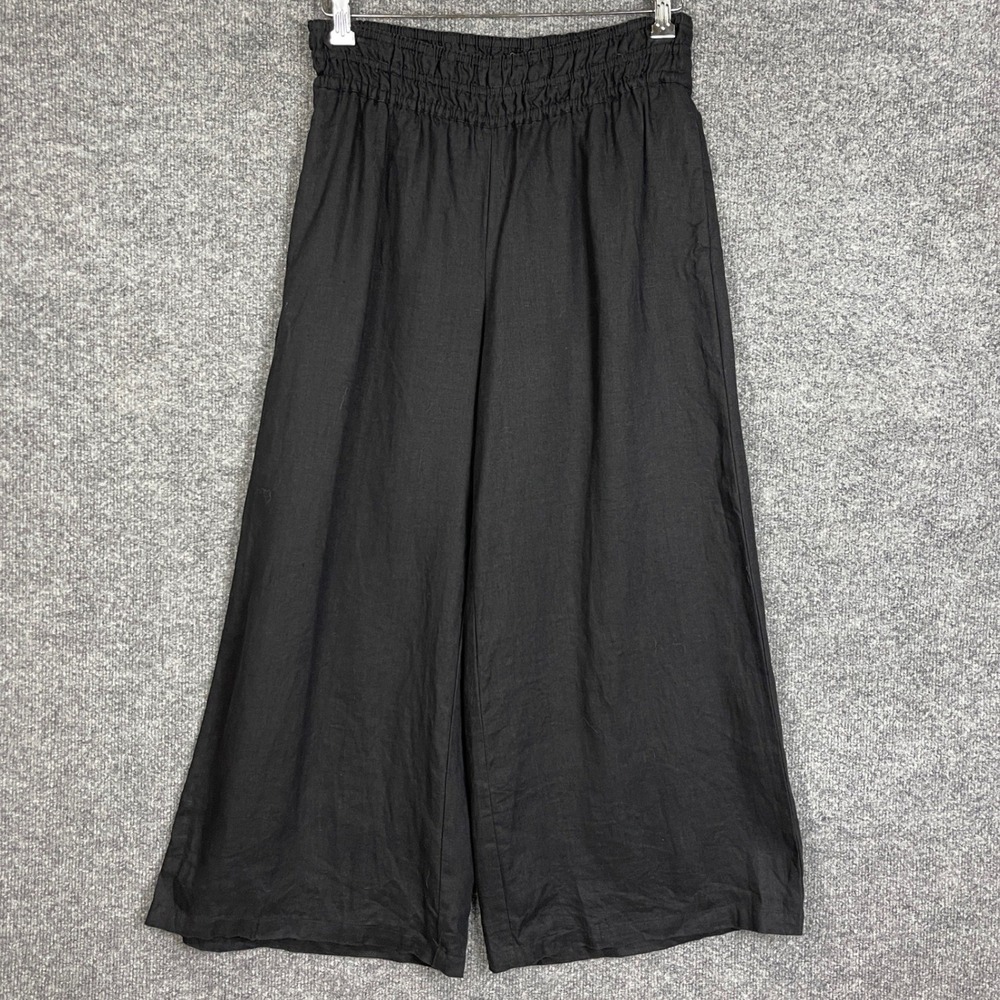 Anthropologie Wide Leg Pants crop Womens XS Excellent 100% Linen Smocked Culotte